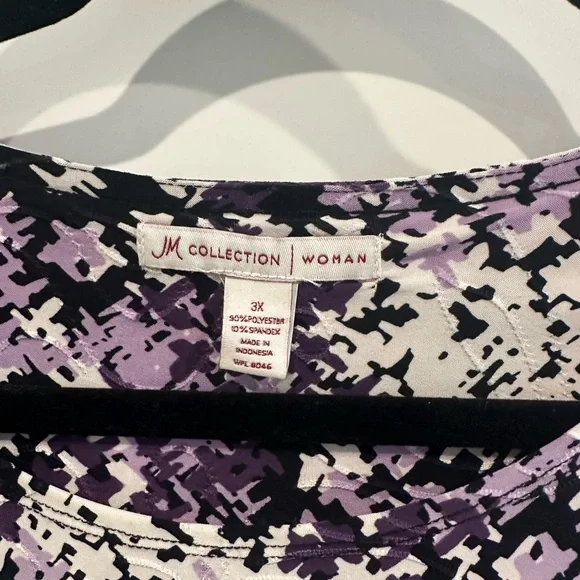 JM Collection Purple and Black Abstract Long Sleeve Top - Picture 2 of 7